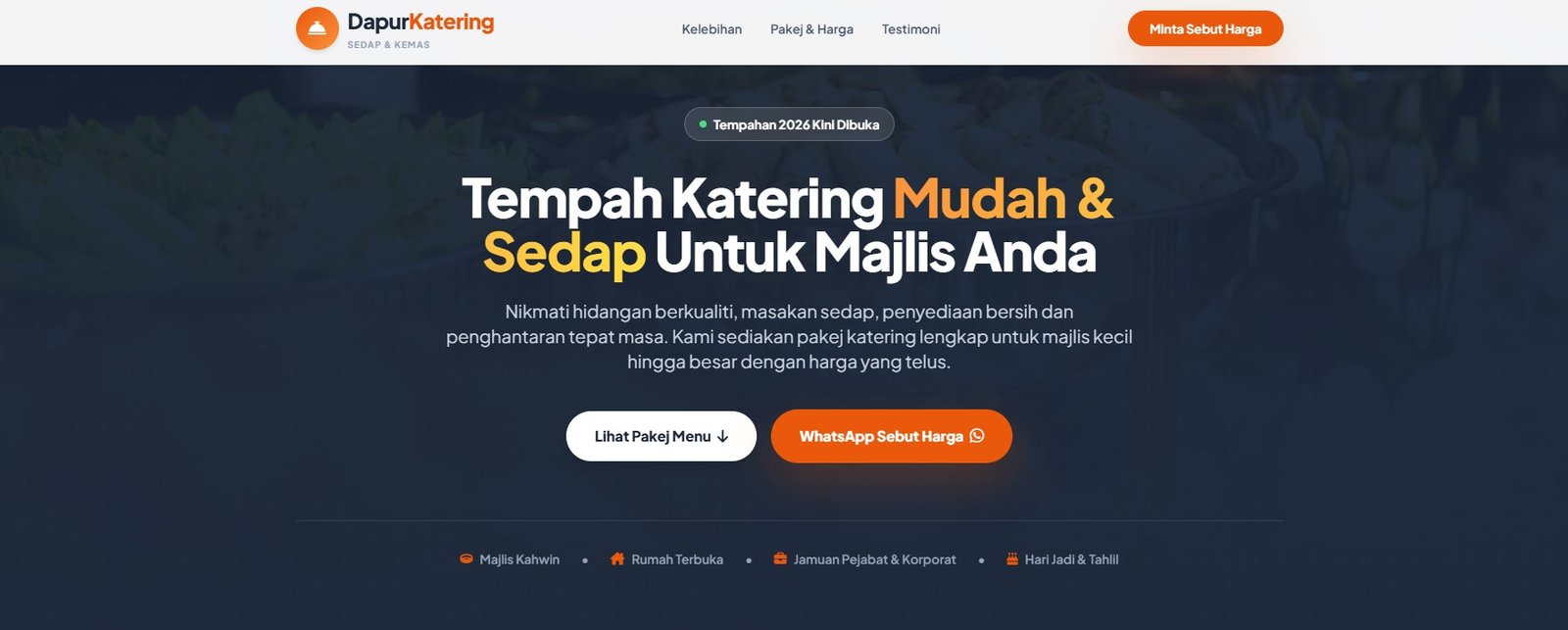 Contoh sale page katering untuk menu harga dan tempahan WhatsApp